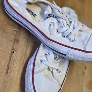 Converse White Canvas Sneakers with Red Stripe